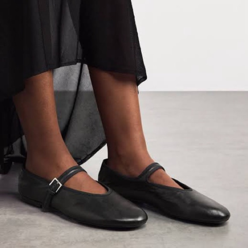 The Row Boheme Mary Janes, Black Leather, 38/8